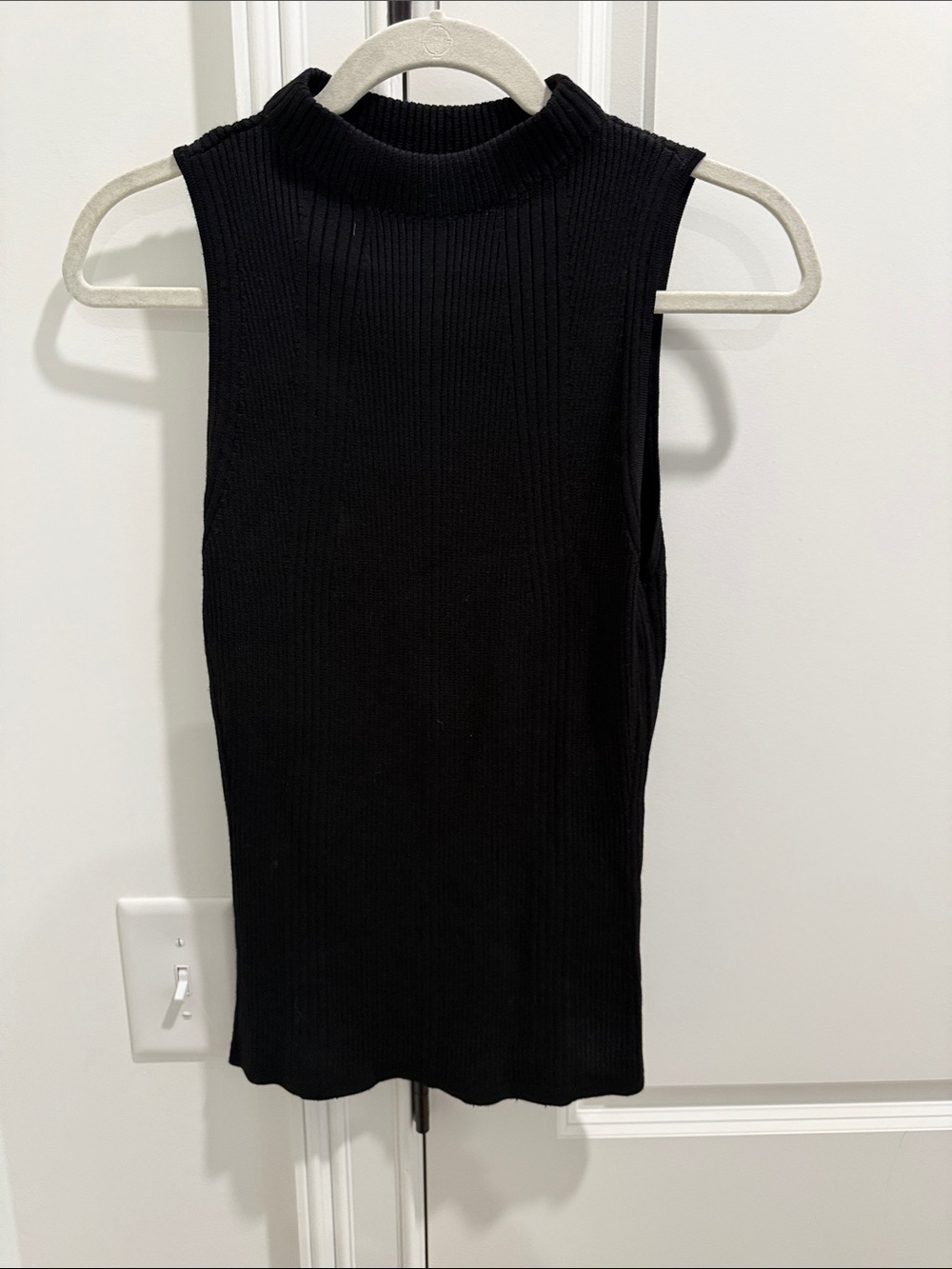 White House Black Market Black Ribbed Mockneck Sleeveless Tank